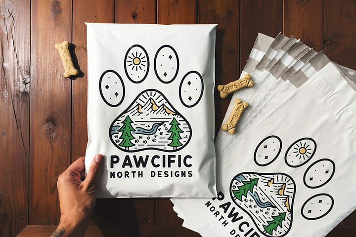 Custom and eco-friendly white poly-mailer with paw print design