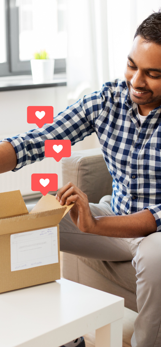 Man opening his package